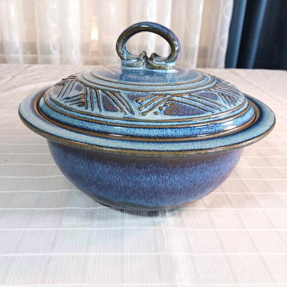 Ceramic Blue Glazed Steamer by Parrot Ranch Pottery Carmel CA 2010